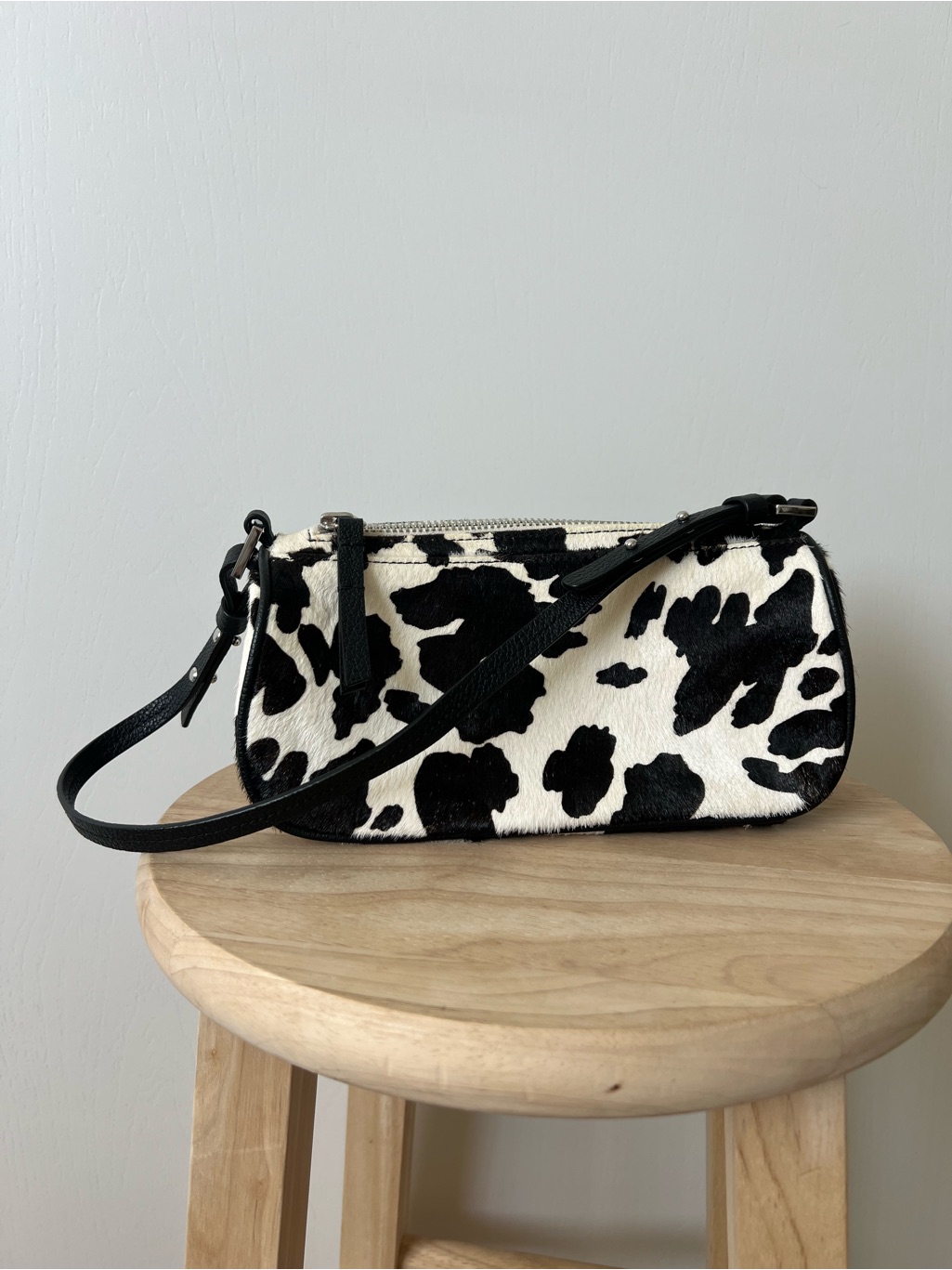 Black & White Cow Print Leather Shoulder Bag